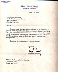 Edward kennedy Letter to Michael Gibson